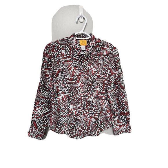 Ruby Rd Women's Button Front Sheer Blouse Red Black White Mock Neck  Size 6P - Picture 1 of 9